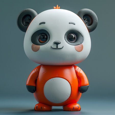 Cute cartoon panda in orange life buoy. 3d renderingの素材