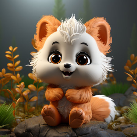Cute little panda sitting in the garden - 3d renderの素材