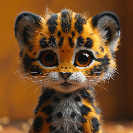 Portrait of a tiger cub with big eyes. 3d renderingの素材