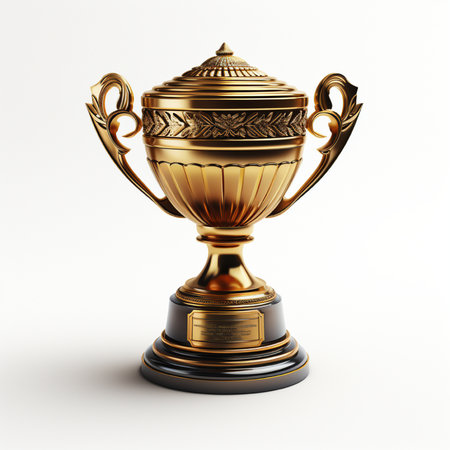 Trophy cup isolated on white background. 3d render. Image contains clipping path.の素材