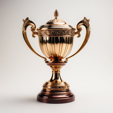 Trophy cup isolated on white background. 3d illustration. Vintage style.の素材