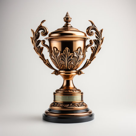 Trophy cup isolated on white background. 3D illustration. Vintage style.の素材