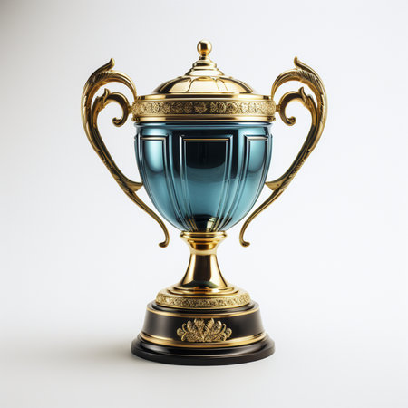 3d rendering of a trophy cup on a white background with shadowの素材