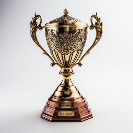 Trophy cup isolated on white background. 3D illustration. Vintage style.の素材