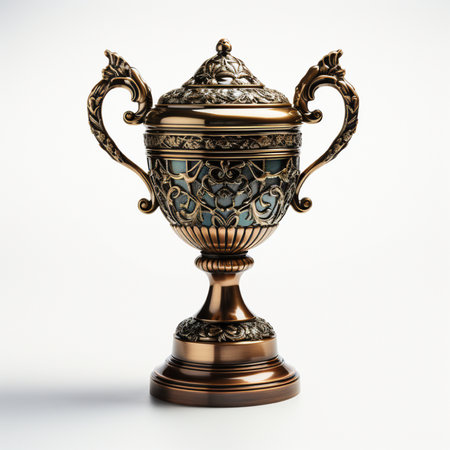 Vintage bronze trophy cup isolated on white background. 3d illustrationの素材