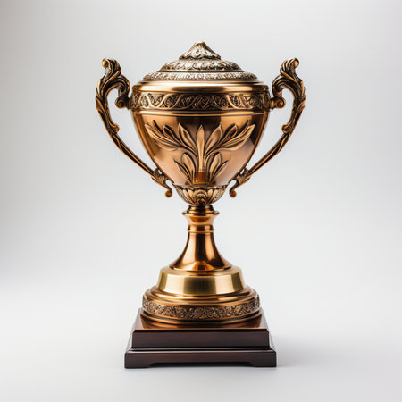 Trophy cup isolated on white background. 3d illustration. Vintage style.の素材