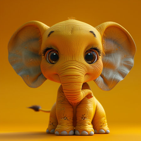 Cute elephant toy on a yellow background. 3d rendering.の素材