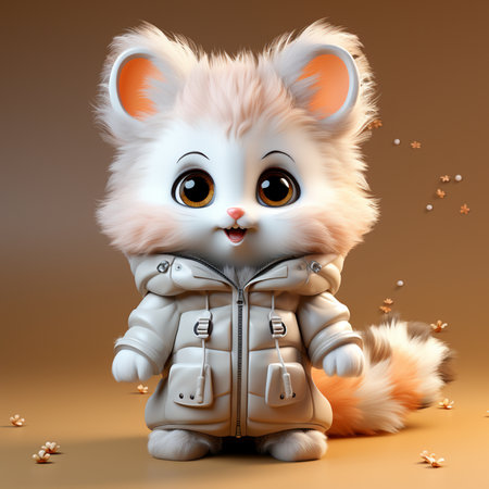 Cute fox in winter jacket - 3D rendered Illustration.の素材