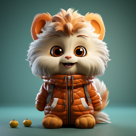 cute cartoon fox in winter clothes, 3d render, illustrationの素材