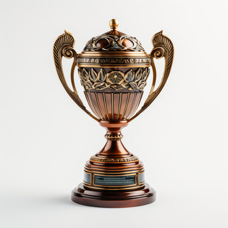 Bronze trophy cup isolated on white background. 3d illustration.の素材