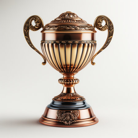 Bronze trophy cup isolated on white background. 3d render illustrationの素材