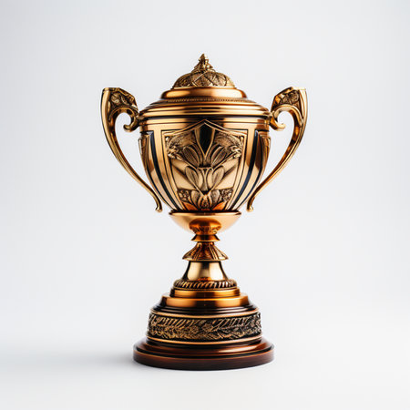 Bronze trophy cup isolated on white background. 3d illustration.の素材