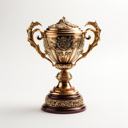 Bronze trophy cup isolated on white background. 3d illustration.の素材