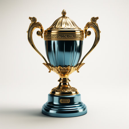 Trophy cup isolated on white background. 3D illustration. Vintage style.の素材
