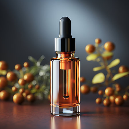 Essential oil in a glass bottle with dropper. 3d renderingの素材