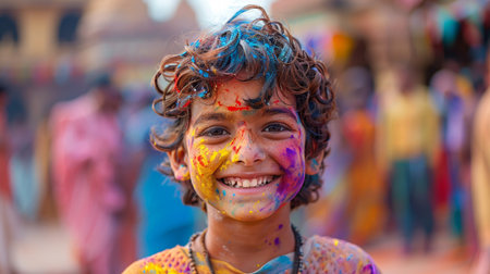 Unidentified Holi boy at Holi festival in Kolkata, Indiaの素材