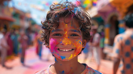 Unidentified asian boy playing Holi festival in Hua Hin, Thailandの素材