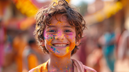 Portrait of a child at Holi festivalの素材