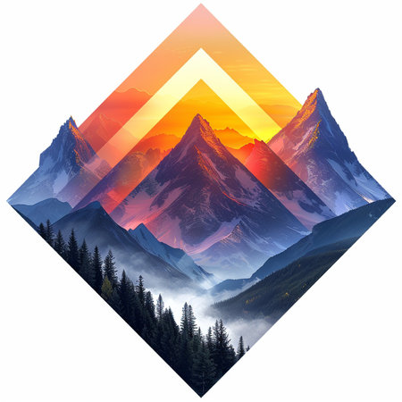 Mountains in the form of a triangular frame. Vector illustration.の素材