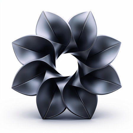 3d render of black origami flower isolated on white background.の素材