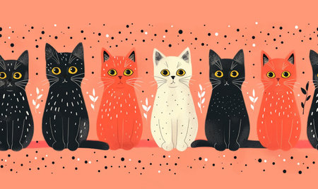 Seamless pattern with cute cats. Hand drawn vector illustration.の素材