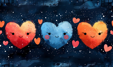 Valentine's day background with hearts. Watercolor illustration.の素材