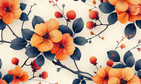 Seamless pattern with orange nasturtium flowers on white backgroundの素材
