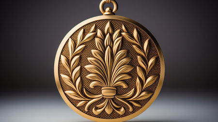 3d rendering of golden christmas ball with ornament on grey backgroundの素材