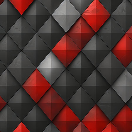 Abstract geometric background with black and red triangles. 3d render illustrationの素材