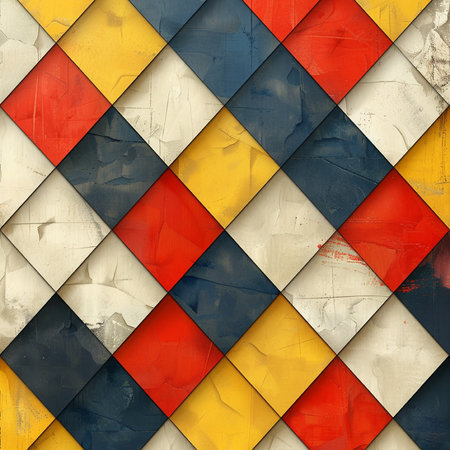 Seamless pattern of multicolored squares with a grunge effectの素材