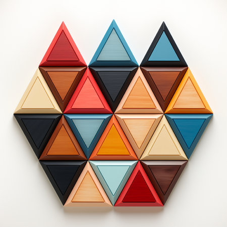Colorful wooden tangram puzzle on white background, 3d renderの素材