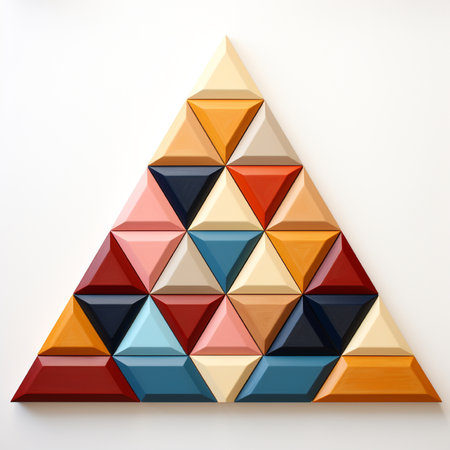 3d rendering of a pyramid made of multicolored geometric shapesの素材