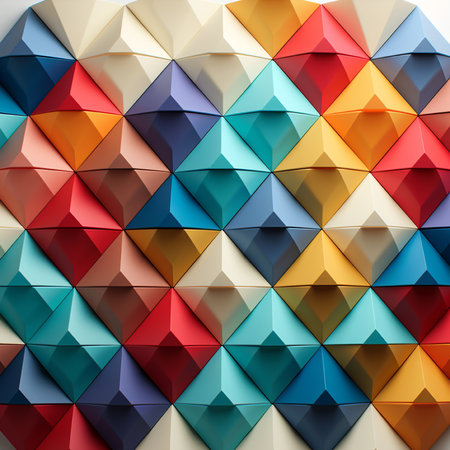 3d render of abstract geometric background with multicolored triangular shapesの素材