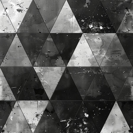 Abstract background with black and white triangles on a grunge metal surfaceの素材