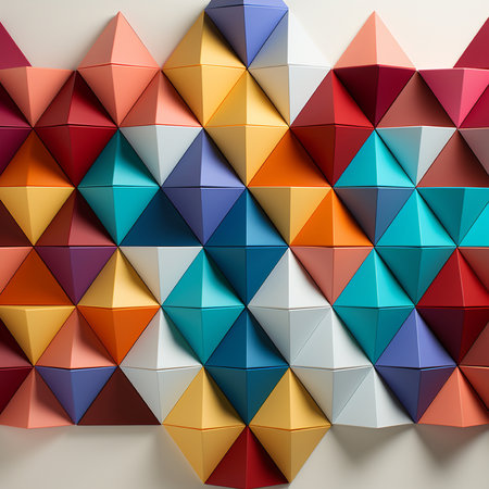 3d rendering of multicolored geometric shapes in the form of a pyramidの素材