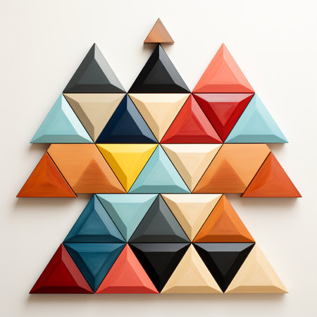 Colorful pyramid of geometric shapes on white background. 3d illustrationの素材