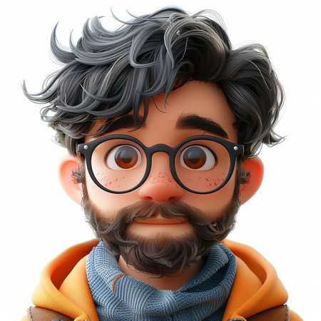 3d illustration of a funny cartoon man with mustache and glasses.の素材
