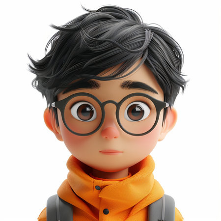 3d illustration of a boy with glasses. Isolated white backgroundの素材