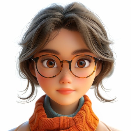 3d rendering of a girl with glasses and scarf isolated on white backgroundの素材