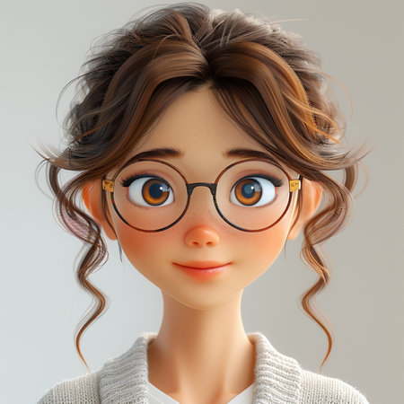 Portrait of a cute little girl in glasses. 3d renderingの素材