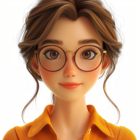 Portrait of a beautiful young woman in glasses. 3d renderingの素材