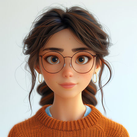 Portrait of a beautiful young girl in glasses. 3d renderingの素材