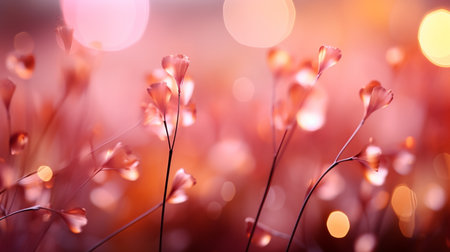 Close up of grass flowers with bokeh light background. Nature backgroundの素材