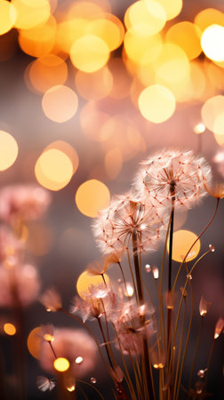 abstract background of dandelion flower with bokeh lightsの素材