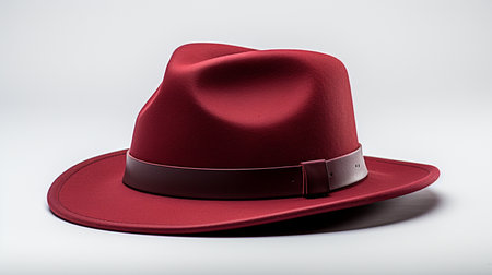 Red hat with belt on white background. 3d render illustration.の素材