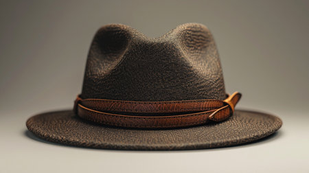 Brown hat on a gray background. 3d rendering. Close up.の素材
