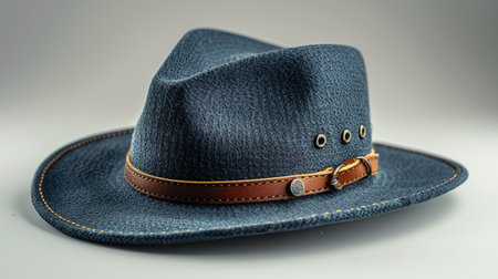 Men's hat on a gray background. Hat with a belt.の素材