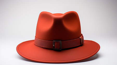 Red cowboy hat isolated on white background, close-up shot.の素材