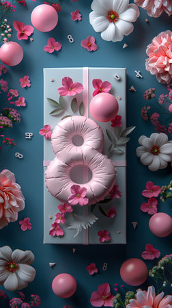 8 March International Women's Day greeting card, 3d render illustrationの素材