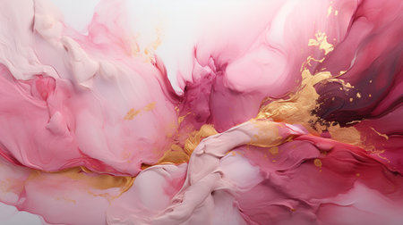 Alcohol ink abstract background. Fluid art painting. Acrylic texture with gold and pink paint.の素材